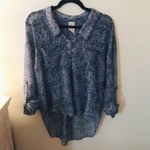 Women's Blue Floral Free People Button Down